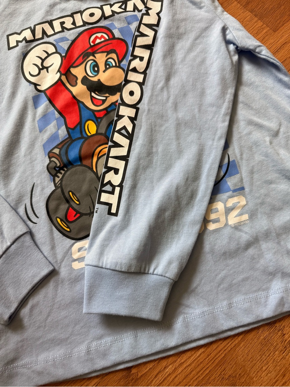 Gap Light Blue Mario Kart Long-Sleeve Tee with Red & Black Graphic - Picture 3 of 6